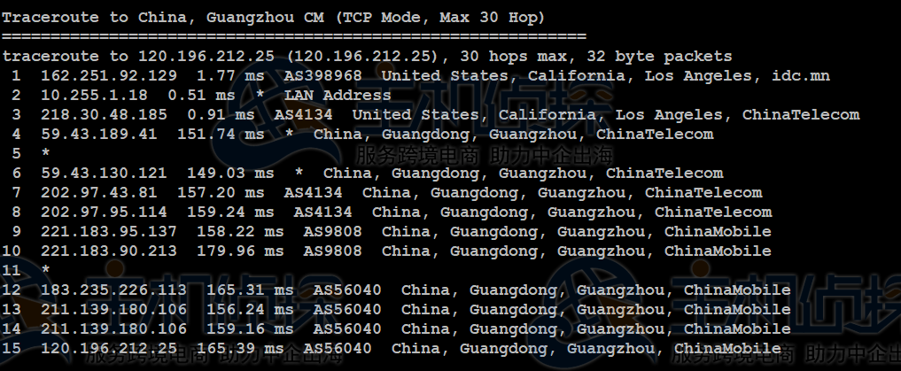 IIDATC美国服务器路由追踪