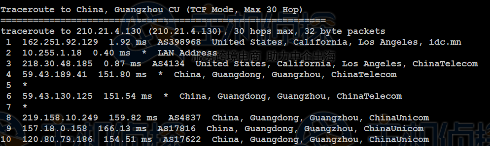 IIDATC美国服务器路由追踪